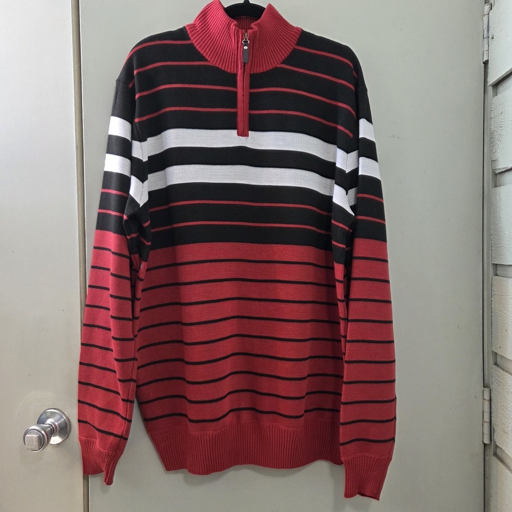 True Rock Men's XXL Stripe 1/4 Zip Sweater Black Red Mindfully Mended Pullover